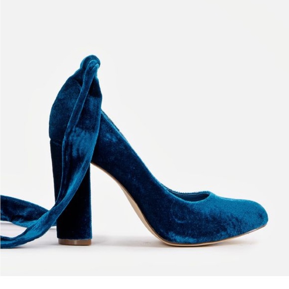 Just Fab velvet teal ankle tie block heal pun size 9 New no box - Picture 3 of 11